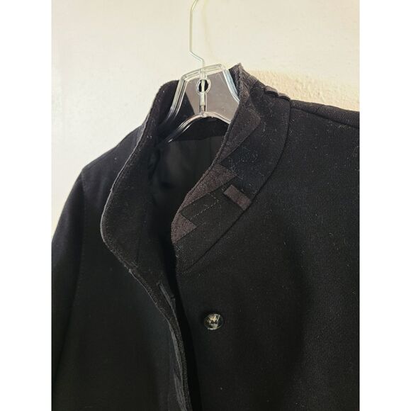 Vtg MARCONA Luxury Black Wool Trench Coat Sz 40 Hidden Button LARGE Office Siren - Picture 5 of 13